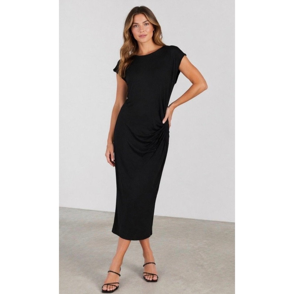Marcella NYC Vida Dress Black Ruched Maxi Dress XXL NWT